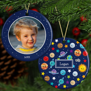 Solar System Pattern for Kids with Photo Christmas Ceramic Tree Decoration