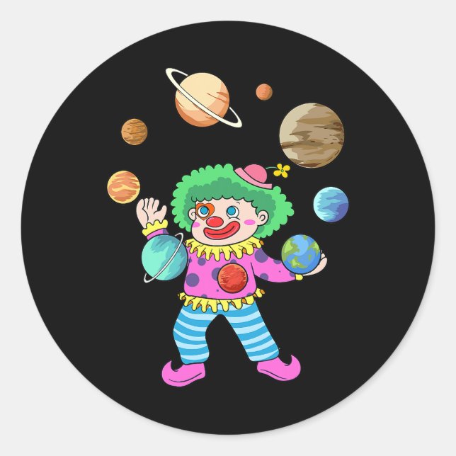 Solar System Planet Clown Juggling Circus for Acro Classic Round Sticker (Front)