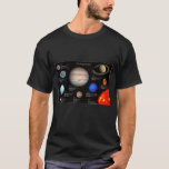 Solar System Planet Infographic Hi-Res Photo Men T-Shirt<br><div class="desc">Beautiful planet and sun photos with a star photo background and fun planet and sun facts. Designed and compiled by BeautifulSpace. Facts listed include distance from sun, temperature, diameter, number of moons (if any), and number of rings (if any). Title at top says Our Solar System. This educational infographic makes...</div>