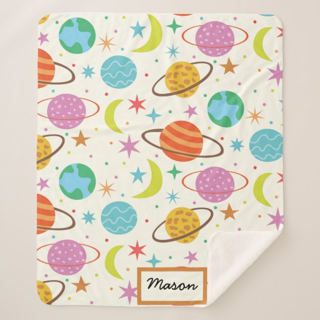 Solar System Planet Outer Space Baby Personalised  Sherpa Blanket (Front)
