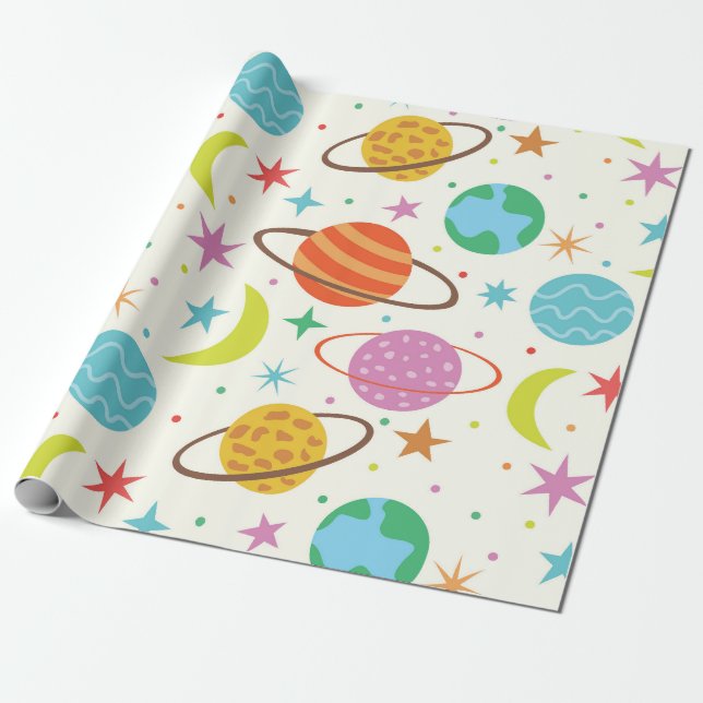 Solar System Planet Outer Space Pattern  Wrapping Paper (Unrolled)
