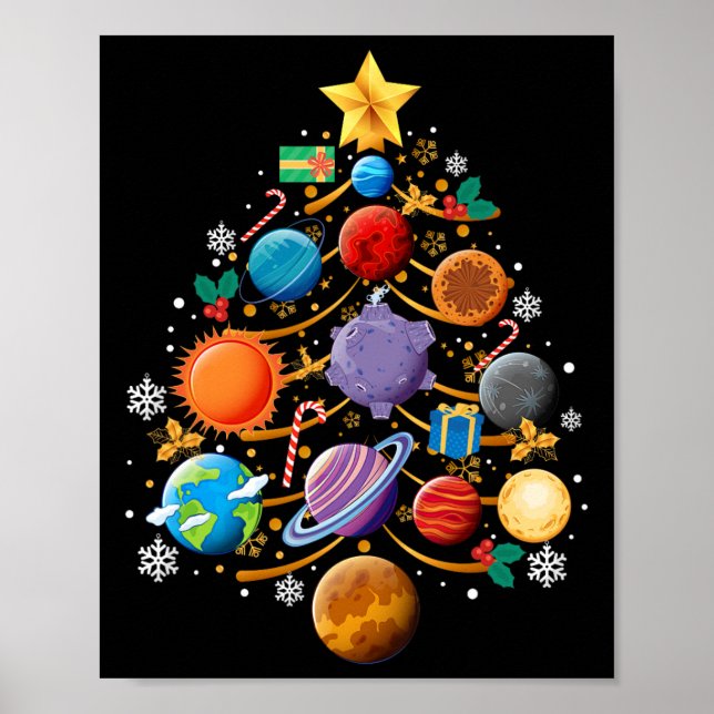 Solar System Planets Christmas Tree Astronomy Xmas Poster (Front)