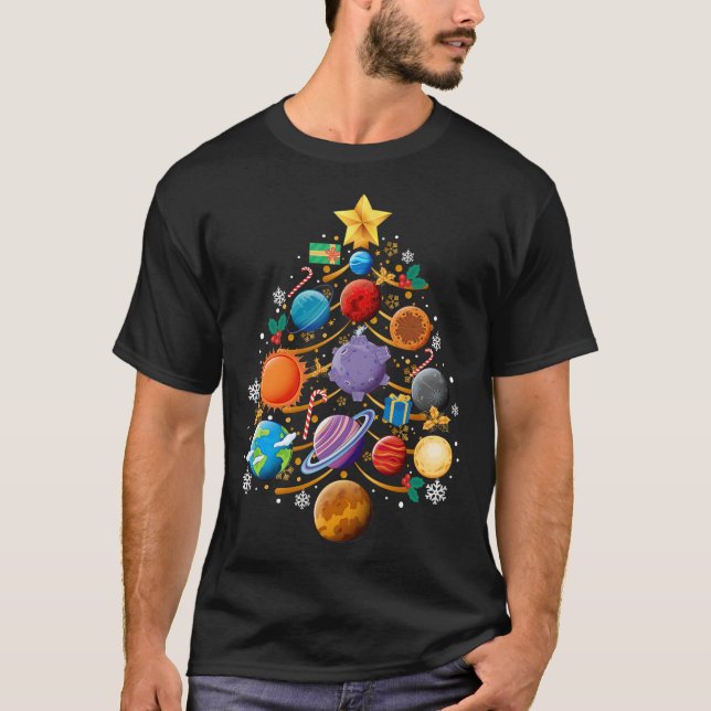 Solar System Planets Christmas Tree Astronomy Xmas T-Shirt (Front)