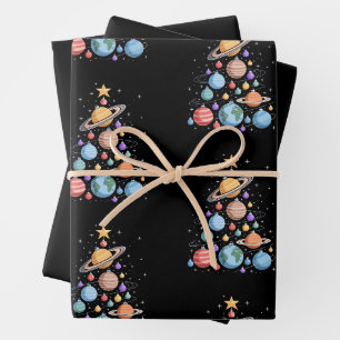 Solar System Planets Christmas Tree Space Holiday Wrapping Paper Sheet