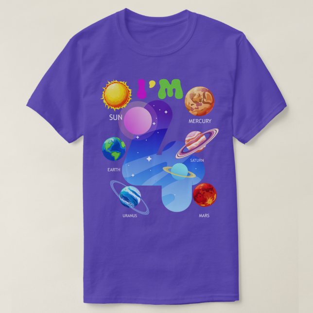 Solar System Planets Cute 4 Years Old 4th Birthday T-Shirt (Design Front)