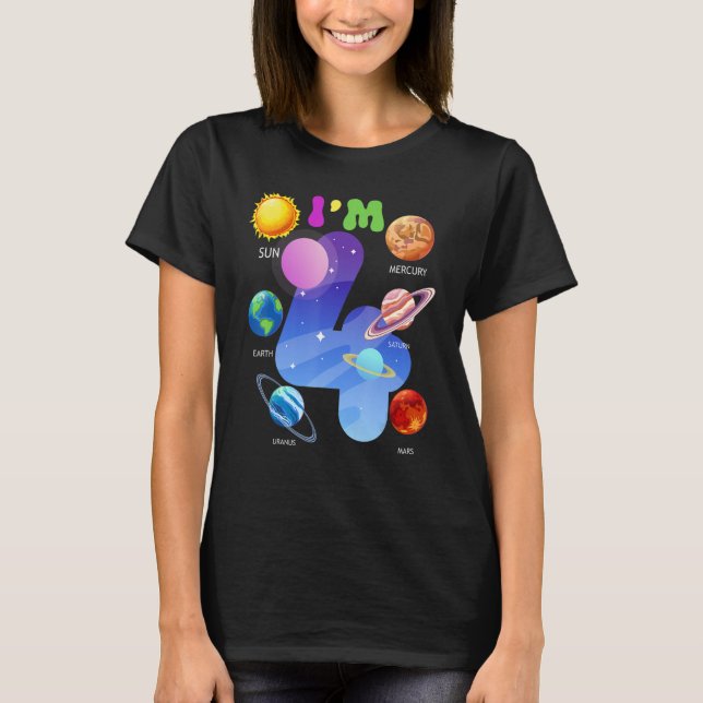 Solar System Planets Cute 4 Years Old 4th Birthday T-Shirt (Front)