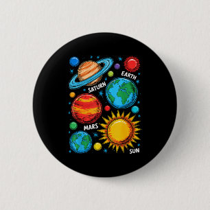 Solar System Planets Earth Mars Saturn Sun Sketch  6 Cm Round Badge