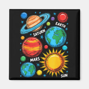 Solar System Planets Earth Mars Saturn Sun Sketch Magnet
