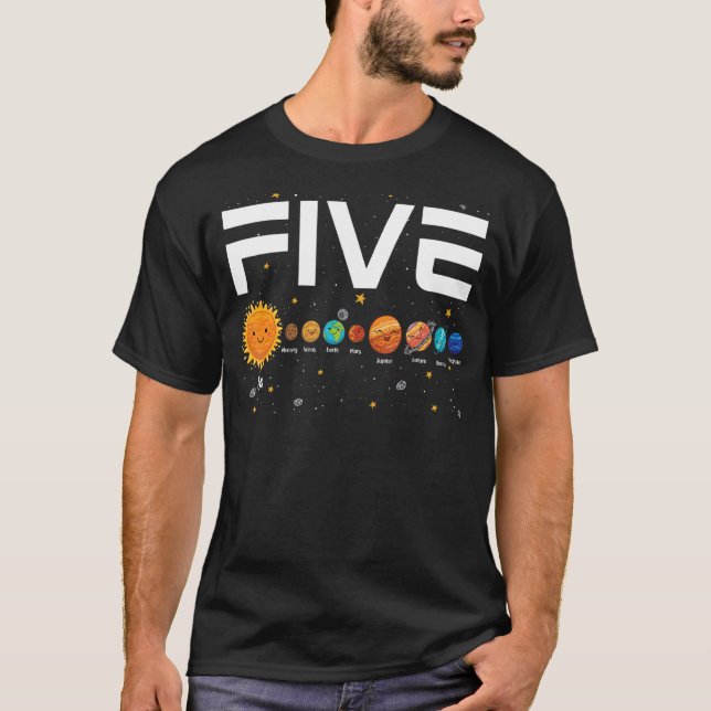 Solar System Planets Five 5 Years Old 5th Birthday T-Shirt (Front)