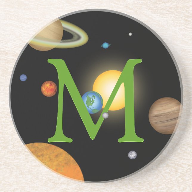 Solar System Planets in Dark Space Monogrammed Coaster (Front)