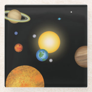Solar System Planets in Deep Dark Space Cosmic Glass Coaster