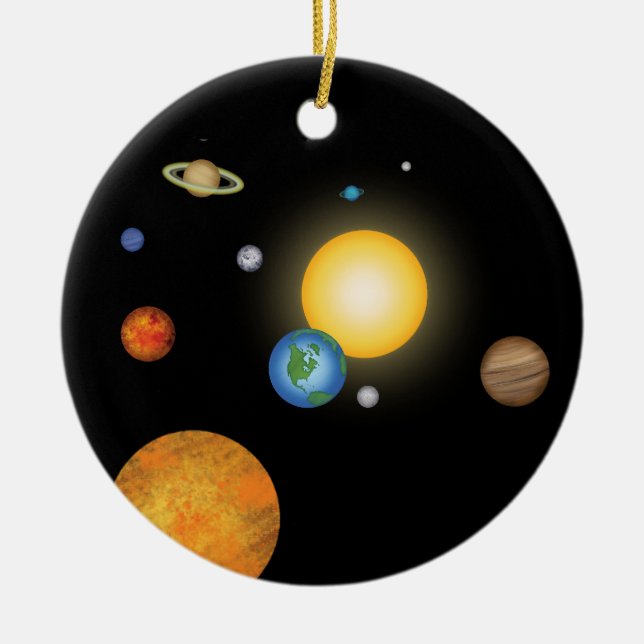 Solar System Planets in Deep Dark Space Custom Ceramic Tree Decoration (Front)