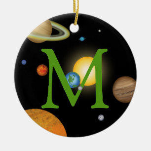 Solar System Planets in Space Monogrammed Custom Ceramic Tree Decoration