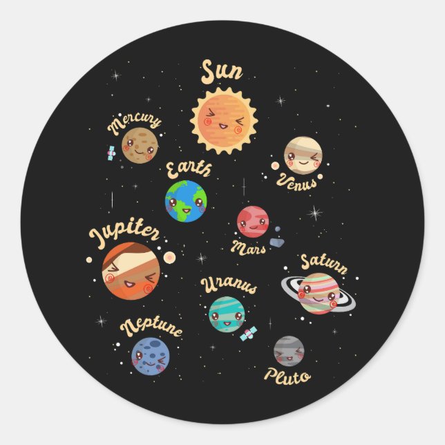 Solar System Planets Kids Knowledge Outer Space Classic Round Sticker (Front)