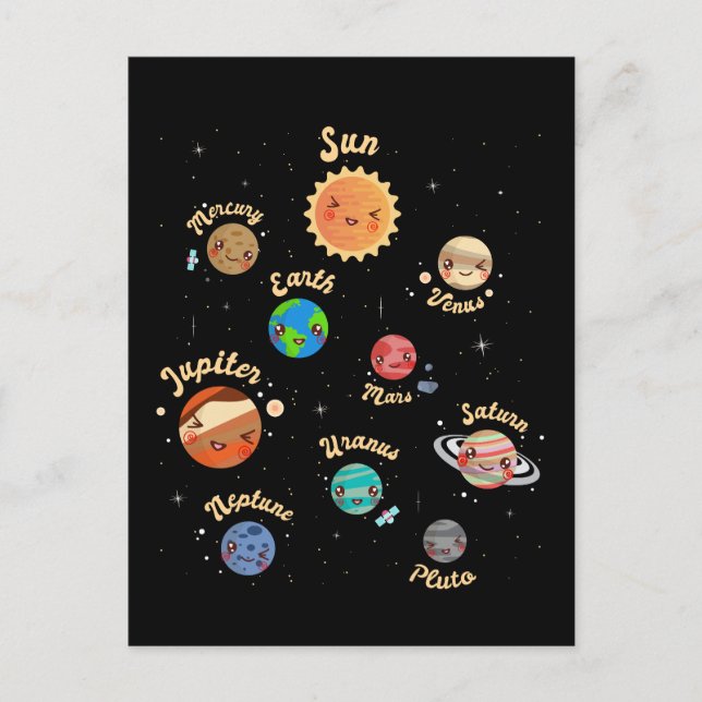 Solar System Planets Kids Knowledge Outer Space Postcard (Front)
