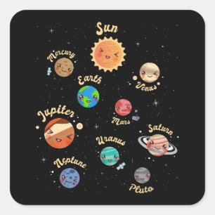 Solar System Planets Kids Knowledge Outer Space Square Sticker