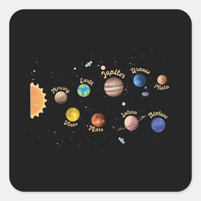 Solar System Planets Kids Knowledge Outer Space Square Sticker (Front)