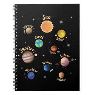 Solar System Planets Kids Knowledge Outer Space T- Notebook