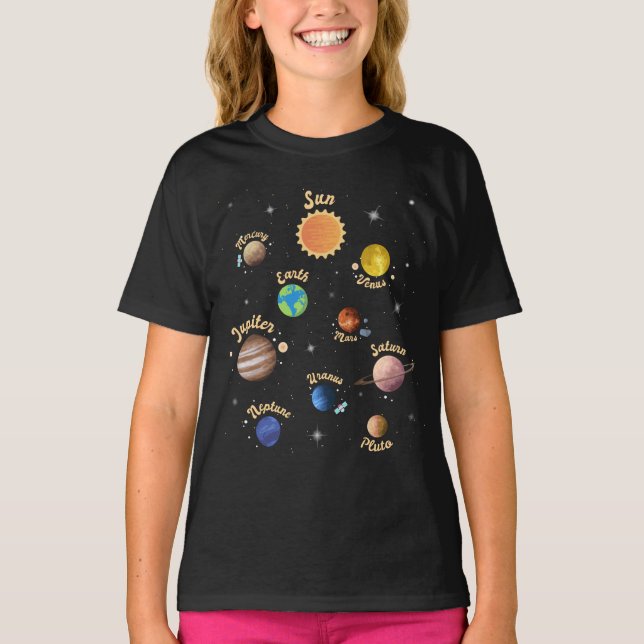 Solar System Planets Kids Knowledge Outer Space T- T-Shirt (Front)