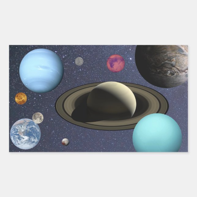 Solar system planets rectangular sticker (Front)