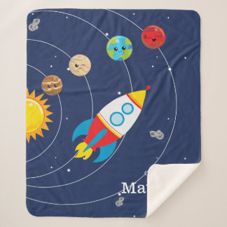 Solar System Planets Rocketship Space Astronaut Sherpa Blanket