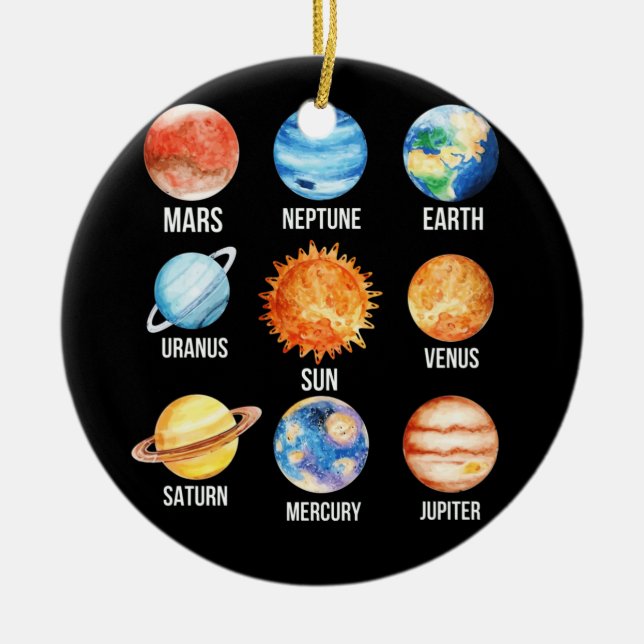 Solar System Planets Science Earth Ceramic Tree Decoration (Front)