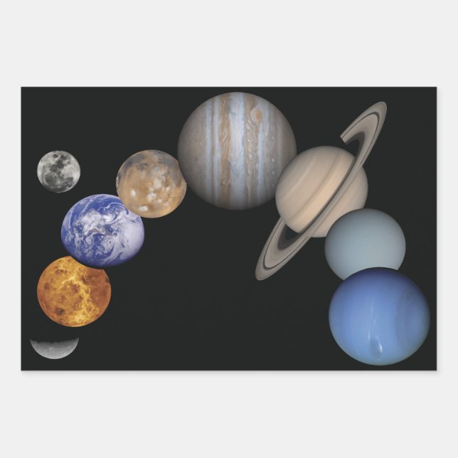 Solar System Planets Science Illustration Wrapping Paper Sheet (Front)