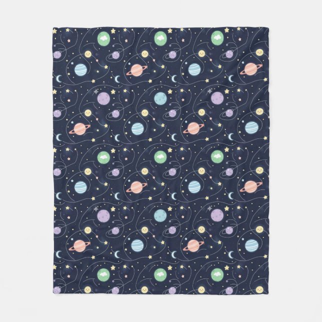Solar System Planets Seamless Pattern Fleece Blanket (Front)