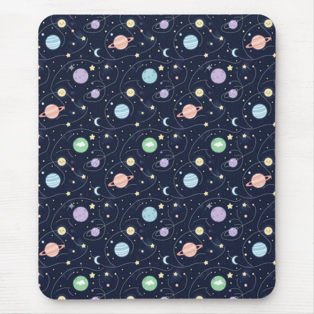 Solar System Planets Seamless Pattern Mouse Mat (Front)