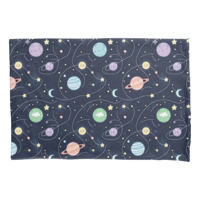 Solar System Planets Seamless Pattern Pillowcase (Front-Left)