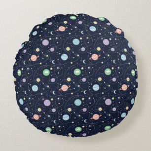 Solar System Planets Seamless Pattern Round Cushion