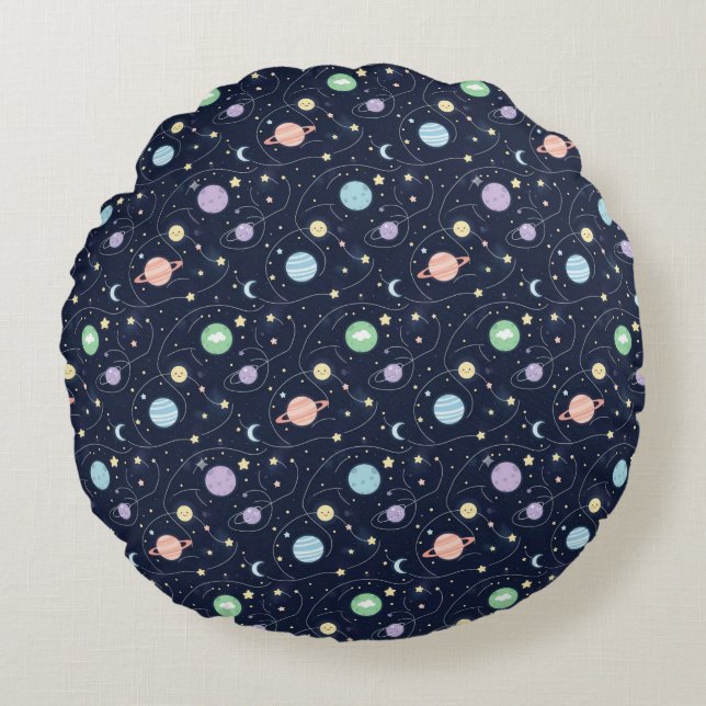 Solar System Planets Seamless Pattern Round Cushion (Front)