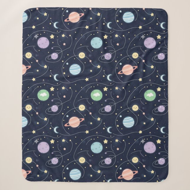 Solar System Planets Seamless Pattern Sherpa Blanket (Front)