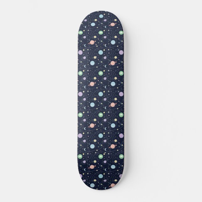 Solar System Planets Seamless Pattern Skateboard (Front)