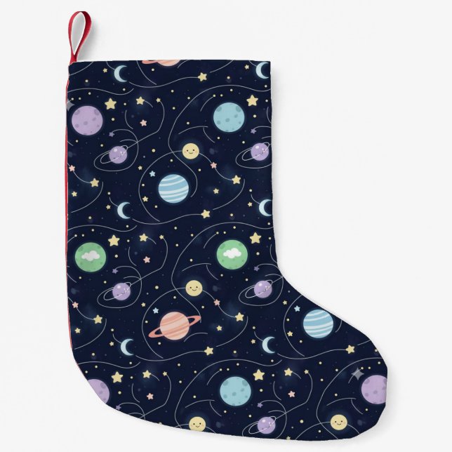 Solar System Planets Seamless Pattern Small Christmas Stocking (Front)