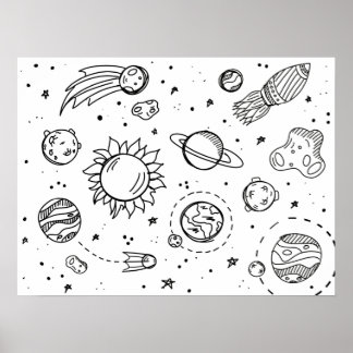 Solar System Poster (Black and White)