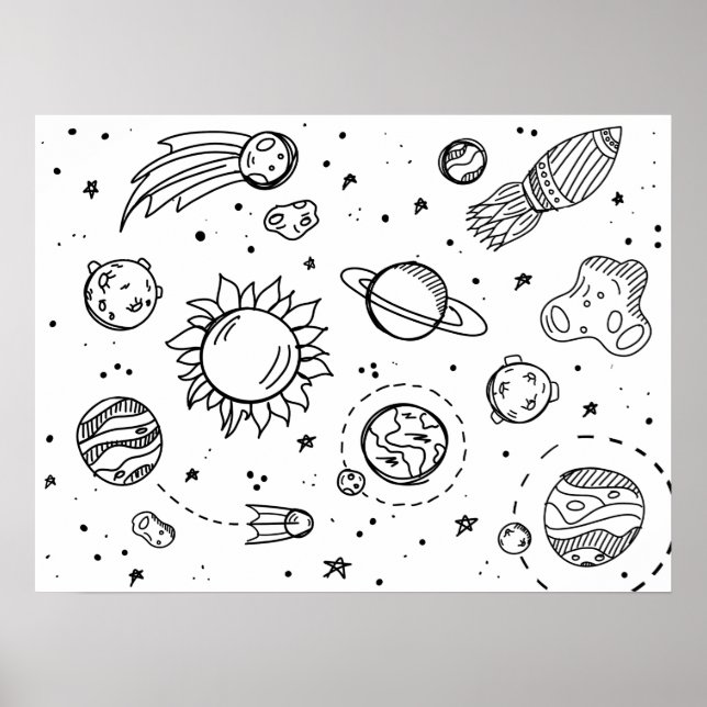 Solar System Poster (Black and White) (Front)