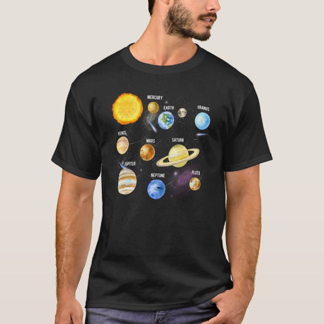 Solar System Realistic Space Planets Educational B T-Shirt (Front)