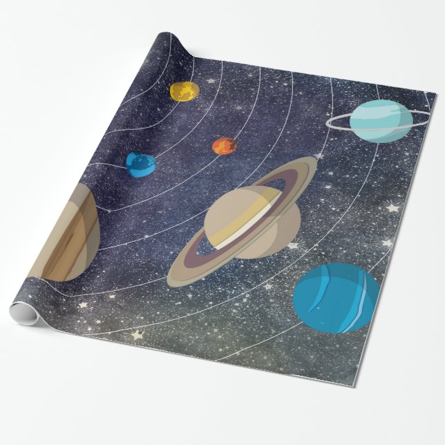 Solar System, Space and Stars Wrapping Paper (Unrolled)