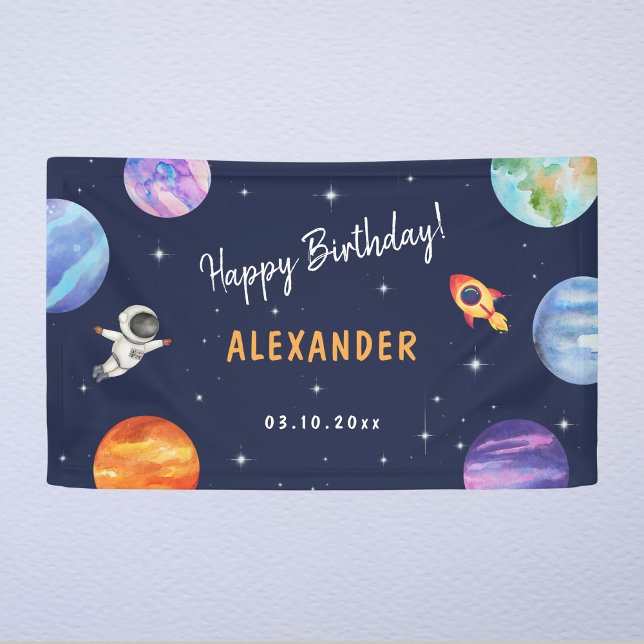 Solar System Space Birthday Watercolor Welcome Banner (Creator Uploaded)