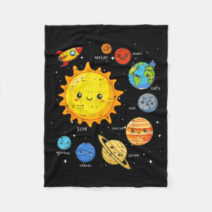 Solar System Sun Planets Rocket Space Galaxy Kids  Fleece Blanket