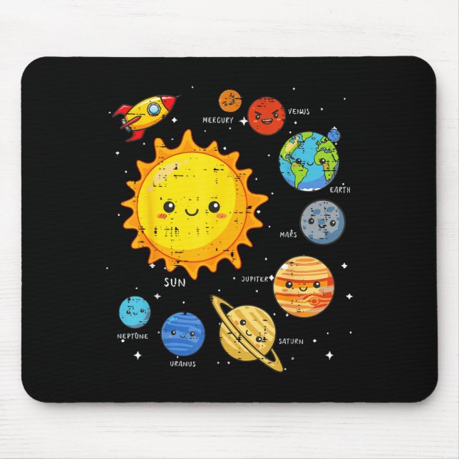 Solar System Sun Planets Rocket Space Galaxy Kids  Mouse Mat (Front)