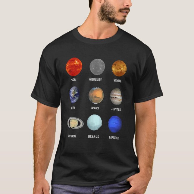Solar. System T Shirt - Realistic. Space Planets_1 (Front)