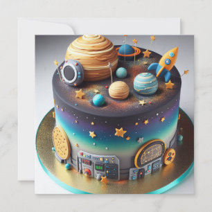 SOLAR SYSTEM THEMED BIRTHDAY CAKE  INVITATION