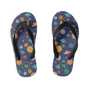 Solar System with Sun and Planets Personalised Bat Kid's Flip Flops