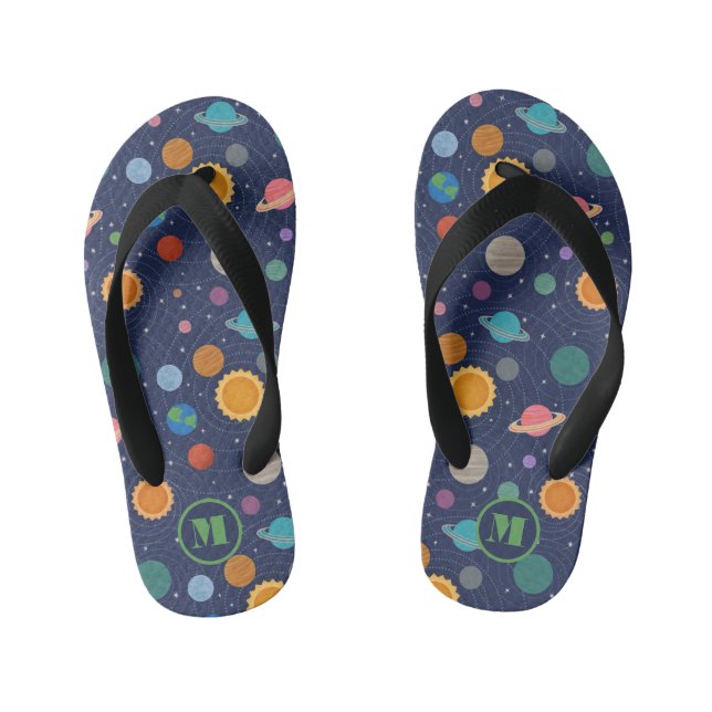 Solar System with Sun and Planets Personalised Bat Kid's Flip Flops (Footbed)