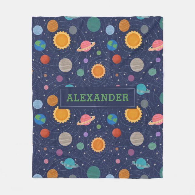 Solar System with Sun and Planets Personalised Fleece Blanket (Front)