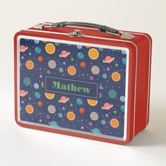 Solar System with Sun and Planets Personalised Met Metal Lunch Box (Front)