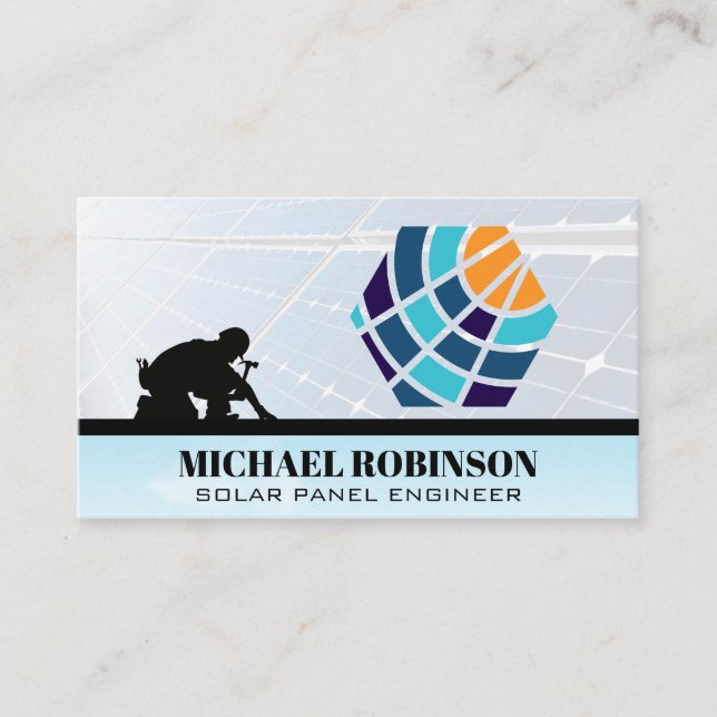 Solar Tech Company Logo | Roof Worker Technician Business Card (Front)