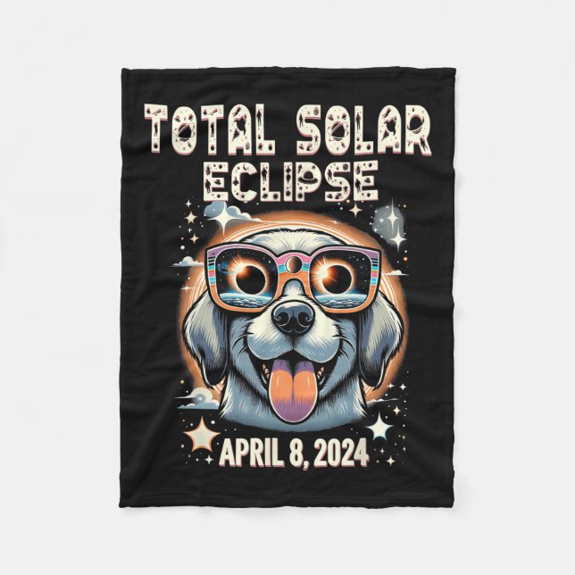 Solar Total Eclipse Dog Wearing Solar Eclipse Gles Fleece Blanket (Front)